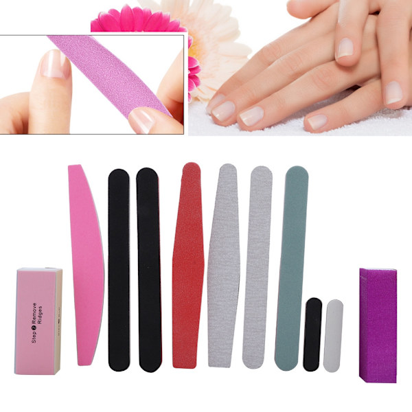 12 st Nail Art Manikyr Pedikyr Verktyg Set Nagel Slipning Svamp Filer Buffer Polish