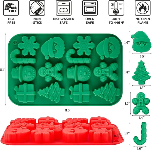 Julsilikonformar för Choklad, 2 st Semester Gummy Godisformar Tomte Julgran Snögubbe Pepparkaksgubbe Bakformar