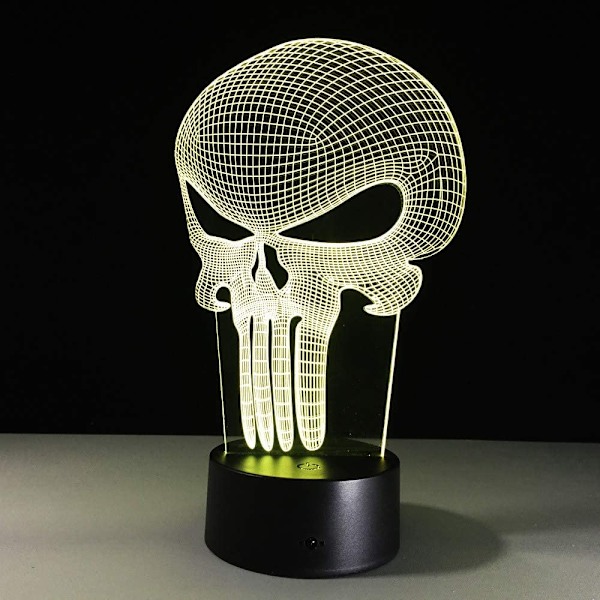 Natlampe 3D Led Natlampe Punisher Kranium Multifarvet Pærelys 7 Farveskift Akryl 3D Hologram Illusion Skrivebordslampe til