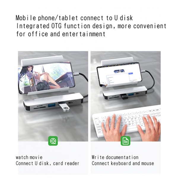 Sex-i-ett Type-C-dockningsstation USB3.1 till HDMI/TF/SD/PD multifunktions bärbar expansionshubb