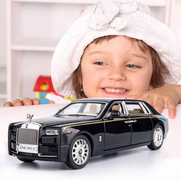 SAYTAY 1/24 Rolls-Royce Phantom Model Car, Zink Alloy Pull Back Leksaksbil med ljud och ljus för barn Pojke Girl Gift (svart) ST-001