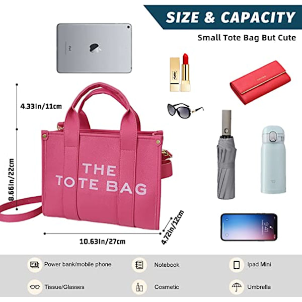 Tote Bag til Kvinder, Canvas/Læder Tote Bag med Lynlås Robust Tote Taske Crossbody Håndtaske til Skole, Rejser