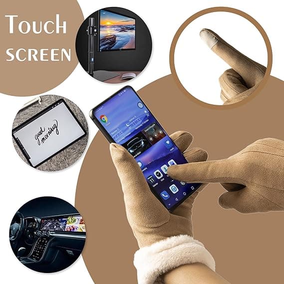 Damer Touchscreen Handsker - Vintervarme Touchscreen Handsker Damer Termiske Handsker Pelsmanchet Fuld Finger Vanter til Kvinder Piger Texti