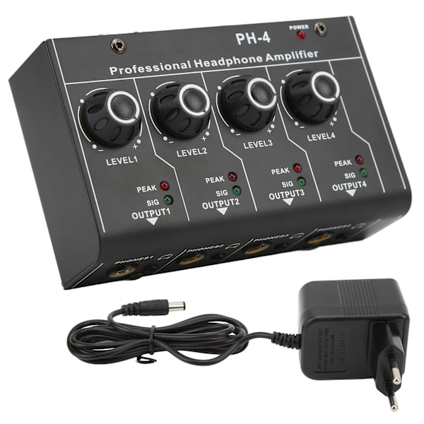 Hovedetelefonforstærker Splitter 4 Kanals Stereo Output RCA Input Mini Switcher 220VAC