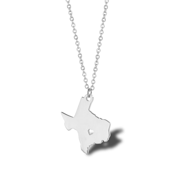 imple Map Necklace, USA Texas Area Map Pendant Titanium Steel Ladies Keyvicle Chain（silver）