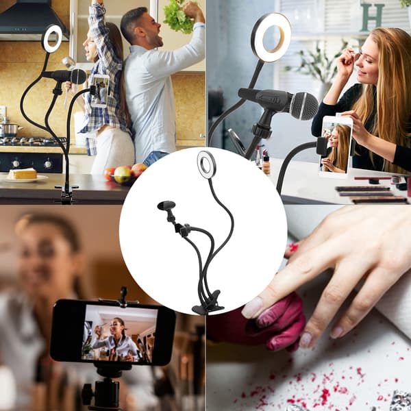 USB LED ringfylllys med telefonholder og mikrofonklips for direktesending