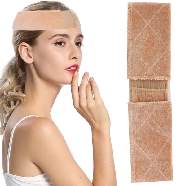 Flexibelt justerbart perukgrepp Sjal Huvudhår Band Peruktillbehör (Beige)
