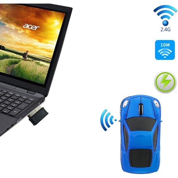 Langaton auton muotoinen hiiri Ergonomiset optiset hiiret USB 2.4G Mini-vastaanotin PC-kannettavalle tietokoneelle Windows 10