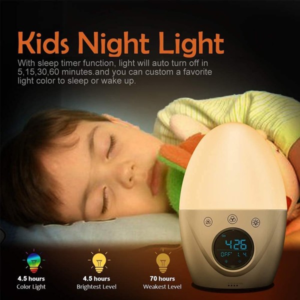 Barnväckarklocka, sömntränare för barn, 7-färgs väckningsljus och nattljus, sömntimer - Lär barnet när det går bra att vakna