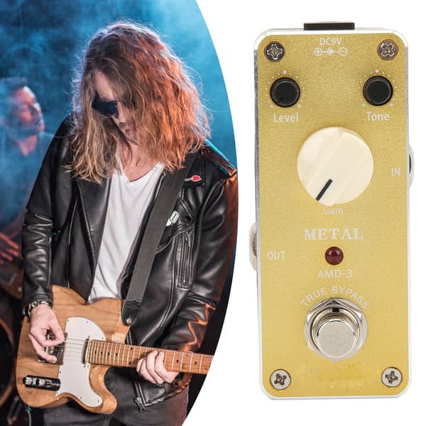 Metalldistorsionseffektpedal Mini True Bypass för elgitarr med fästtejp AMD‑3