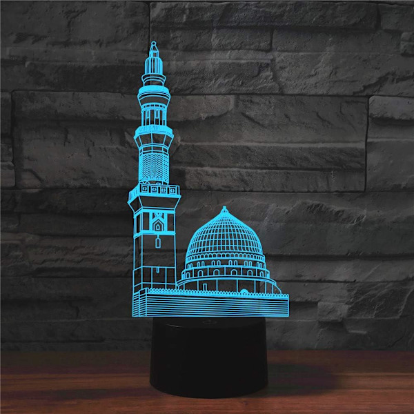 WJ 3D Saudi Arkitektur Fjärrkontroll 16 Färg Nattljus Illusion Akryl LED Bordsängslampa Barn Sovrum Skrivbordsdekor Födelsedagspresenter Leksak