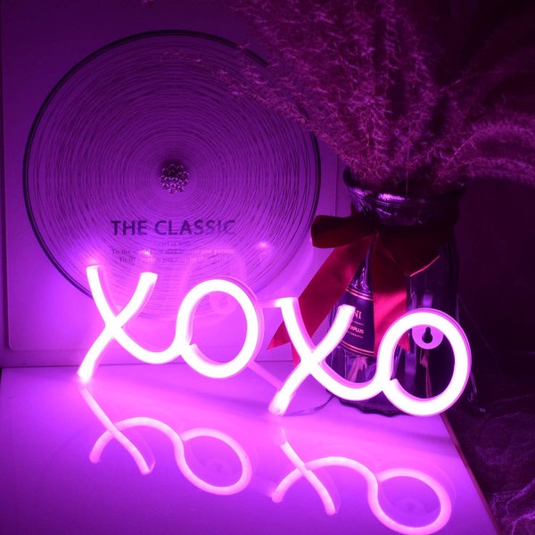 Neonskylt, Neonljus för estetiskt spel i sovrummet Väggdekor LED-skyltar för födelsedagspresent Pojkvän Flickvän Älskar XOXO (Rosa)