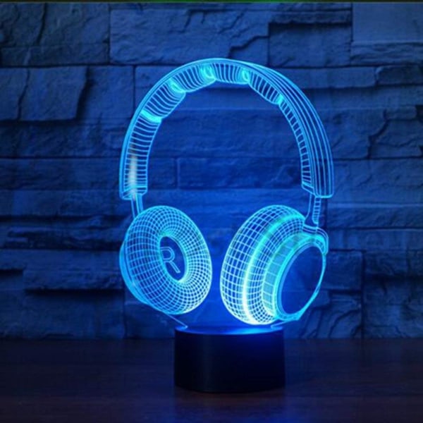 WJ 3D DJ Headset Hörlurar Nattljus led lampa Illusion 7 färgbyte Touch Switch Bord Skrivbordsdekoration Lampor Födelsedagspresent USB kabelleksak