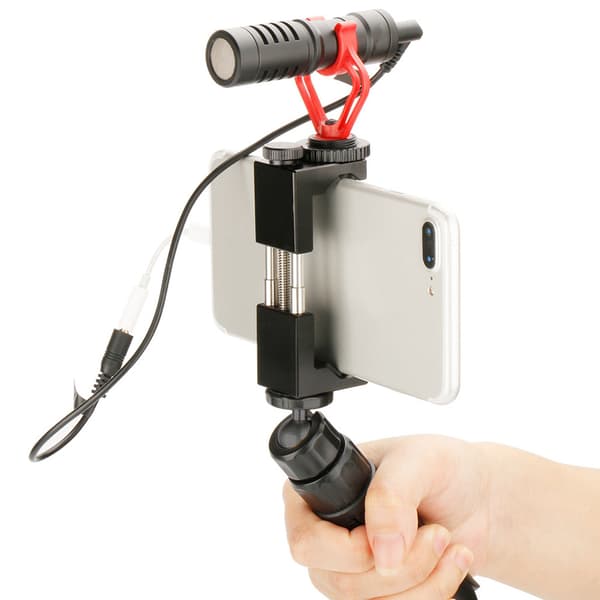 Universal telefonklemme i aluminiumslegering med blitssko for stativselfie