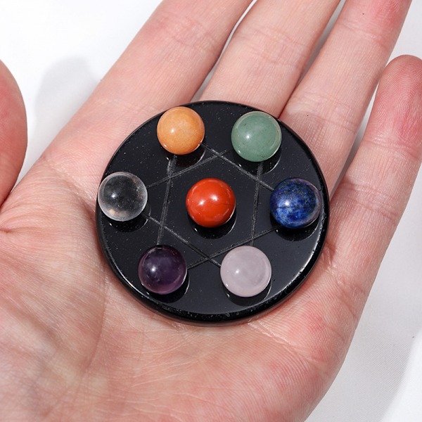 1 set naturlig obsidian 5 cm sju stjärnor array kristallkvarts boll reiki yoga meditation prydnader chakran stenar helande stenar