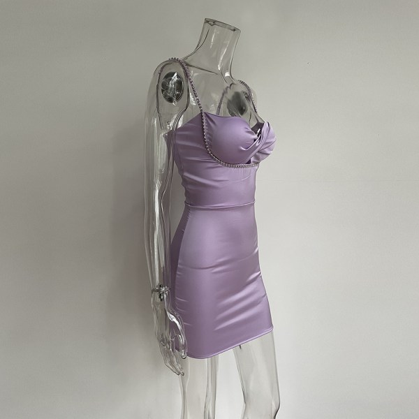 Casual Basic linne för kvinnor Sexig ärmlös Bodycon Mini Club-klänning (lila S)