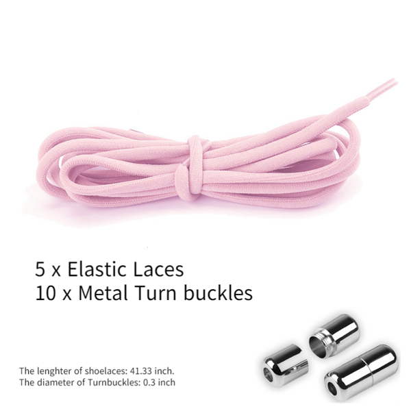 PINK Elastiske snørebånd uden snøring til voksne, børn, ældre, system med elastiske snørebånd (5 par)