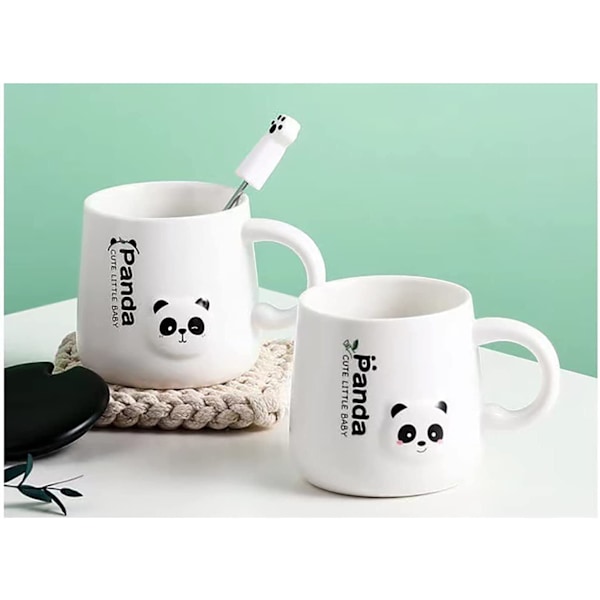 Grå Panda Kop med 3D Figur Låg og Ske, Keramisk Kaffe- eller Tekop, 22OZ Smil