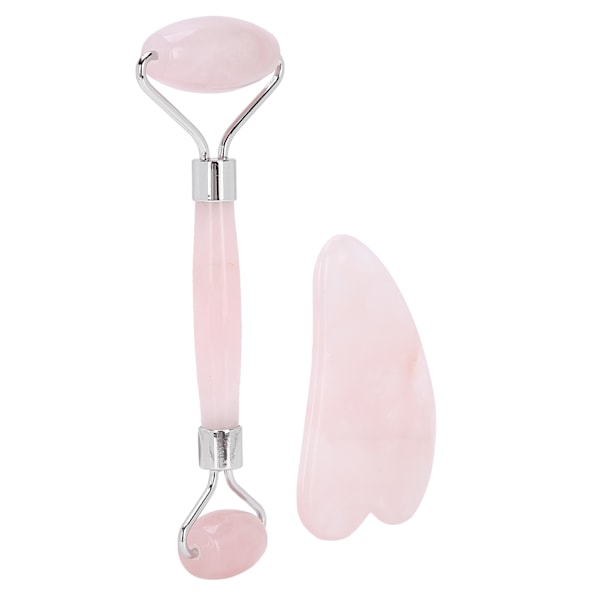 Ansiktsroller Kit Rosenkvarts Ansiktsmassageapparat Anti-Aging Rynkor Gua Sha Skönhetsverktyg (Silver)