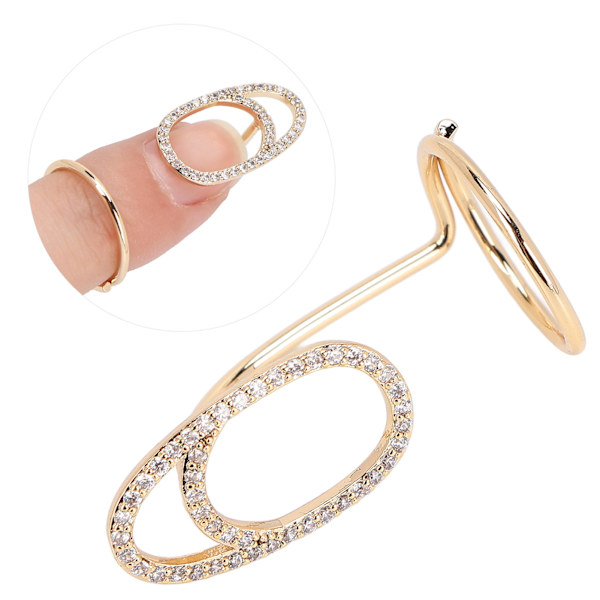 Nagelringar för kvinnor med strass, utsökt och trendigt nagelöverdrag, nagelkonstdekoration, guld
