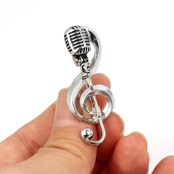 Mikrofon Node Broche – Sølvfarvet Rock Hip Pop Mikrofonformede Brocher Pins Smykker, Elegant Node Broche til Musik Silver