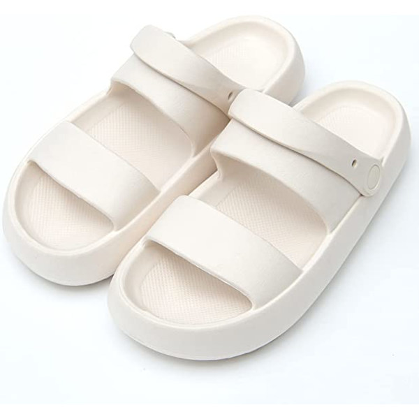 Pudeslippers til kvinder og mænd, Cloud Slippers, skridsikre, hurtigtørrende badeværelses- og brusebadsslippers, åbne tå, bløde, tykke slippers (hvide)
