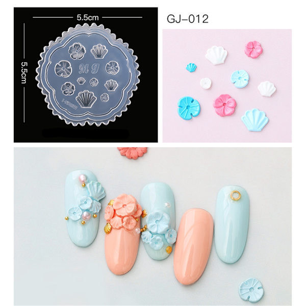 Nagelkonstmallar 3D Silikon Akryl Nagel Carved Mold DIY Maincure Verktyg 11#