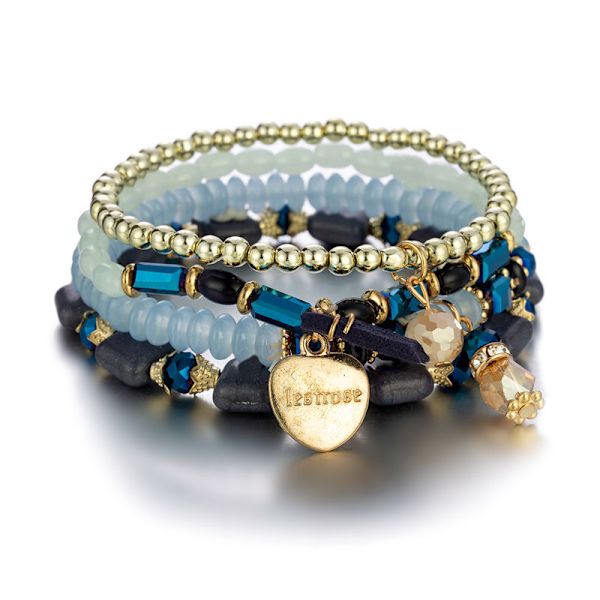 1 stk. Boheme Stakbar Perle Armbånd, Multicolor Stretch Lagdelt Perle Armbånd Perler til Kvinder, Alfabet Fersken Hjerte Vedhæng Armbånd