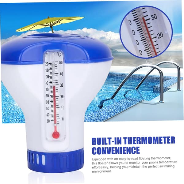 2 STK Pool Klorflyder med Indbygget Termometer, Dobbelt Skala Letlæselig Flydende Klordispenser, Praktisk Pooltilbehør 2PCS