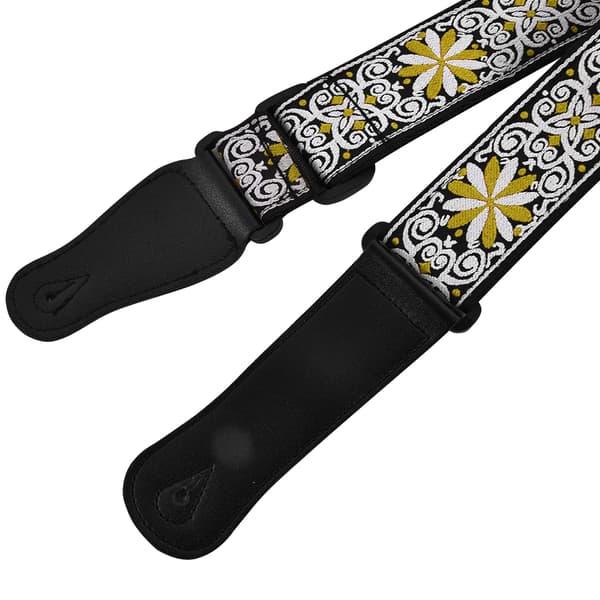 Justerbar broderad mönstrad axelbandstillbehör för folk klassisk gitarr (gul)