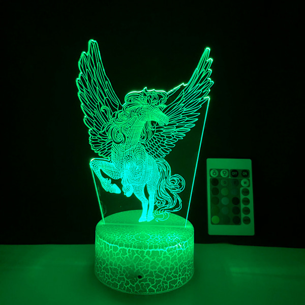 JUSTUP LED Natlampe  Enhjørning Serie  3D Illusion Lampe 16 Farve Fjernbetjening til Børns Soveværelse Dekorative Lys -- Mønster F（Crack Seat）
