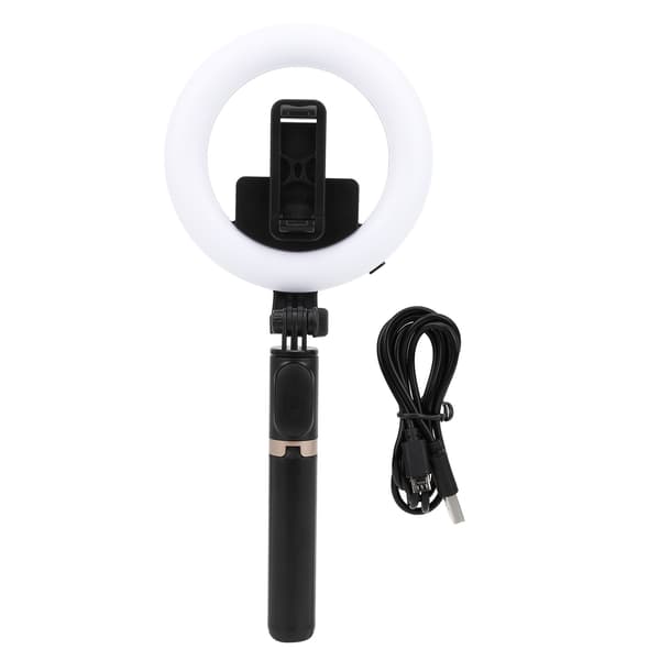 Trådløs Bluetooth Selfie Ring Fyldlys Mini Udtrækkelig Selfie Stick Stativ Sort