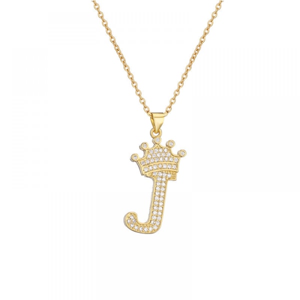 Ladies Jewelry Necklaces -  English Women's J  Letters Crown Pendant Necklace Stainless Steel Chain Zircon