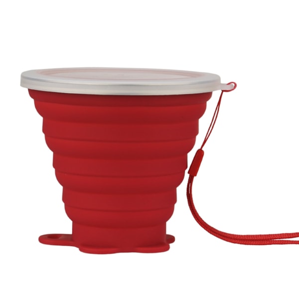 Hopfällbar reskopp i silikon - Hopfällbar campingmugg i silikon med lock - Expanderbar drickskopp - Bärbar, graderad [9,2oz] (röd)