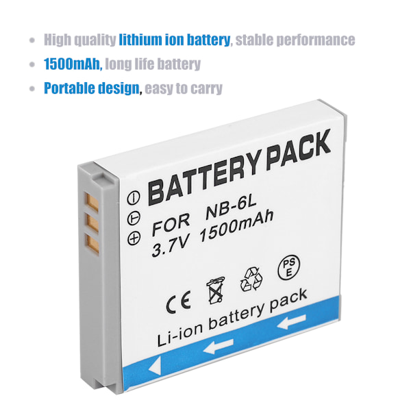 NB-6L 3.7V 1500mAh Kamerabatteri i litium för Canon IXUS 85 95 IS SX275 SX280 SX510 powerShot D10 S90 SD1200 200