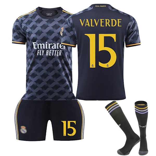 Real Madrid bortaställ för barn 23/24 med strumpor 15 VALVERDE Children's size16