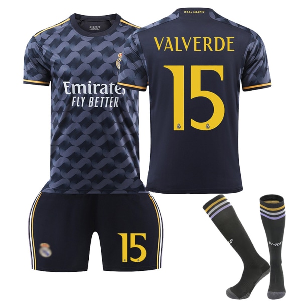 Real Madrid bortebarnedrakt med sokker for sesongen 23/24 15 VALVERDE Children's size 26