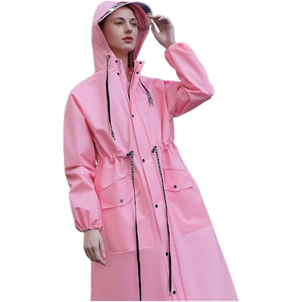 Vattentät poncho för hela kroppen för kraftigt regn, lång regnkappa för damer för cykling, bärbar regnutrustning för vuxna Pink L
