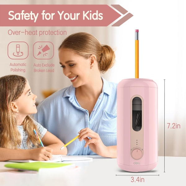 Elektrisk pennvässare, helautomatisk pennvässare, automatisk in & ut, uppladdningsbar handsfree-pennvässare för 6,9-12 mm, H pink