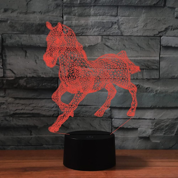 WJ 3D Hest Nattlys Bordlampe Optisk Illusjon Lamper 16 Fargeskiftende Lys LED Bordlampe Jul Hjem Kjærlighet Bursdag Barn Barn Dekor Leke Gave