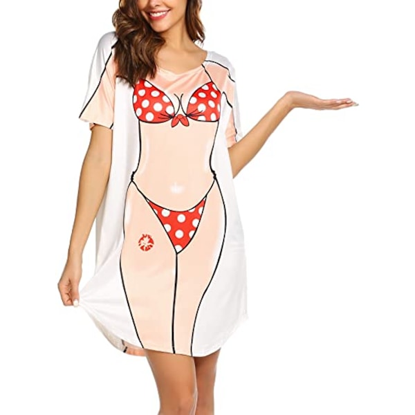 Kvinde Bikini Skjorte Cover Up Kortærmet Sød Bikini Print Cover-Up Baggy T-Shirt Kjole Sjov Bære, Rød, M