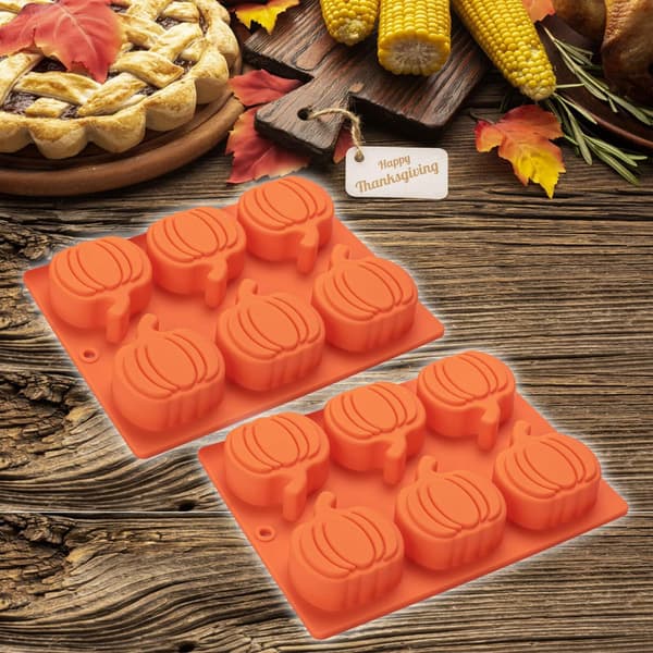 2-pak silikone græskarforme, Thanksgiving- og Halloween-temaforme til kage, Oreo, muffin, cupcake, varm chokoladebombe, plus græskar 2pcs orange