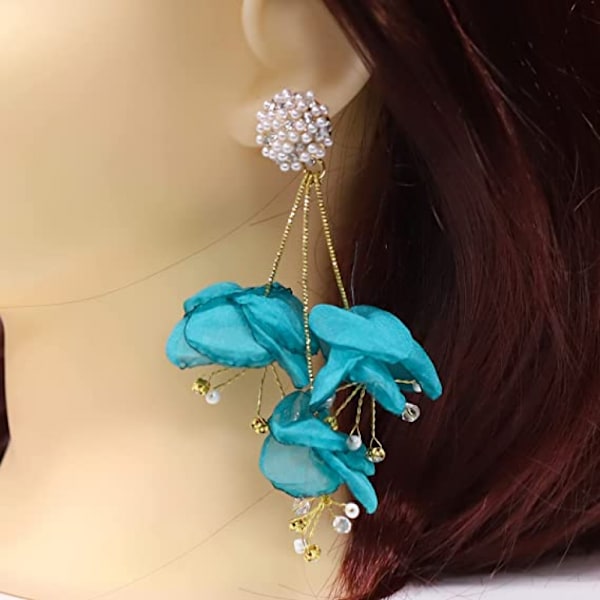 Lange Blomster Perle Vand Diamant Lange Kvast Øreringe Vedhæng Perle Øreringe Blonder Håndlavet Overdrevet Kvast Damer Store (grøn)