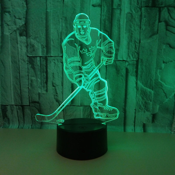 Qinwei 3D nattlys Ishockeyutøver 3D illusjonslampe 16 farger endring med fjernkontroll Beste bursdagsgaver for menn kvinner （Stil U）