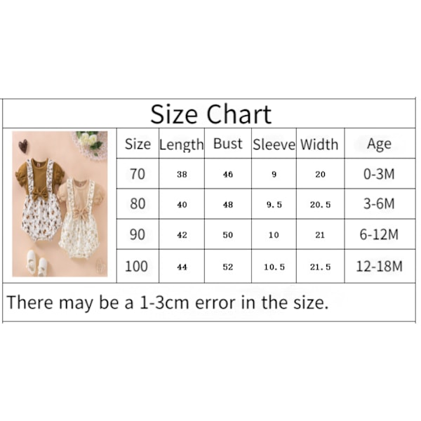 Flickor Blommig Romper Suspender Shorts Ruffled Puff Sleeve Bodysuit Jumpsuit One Piece Sommar Outfit --- Khaki（Storlek 80）