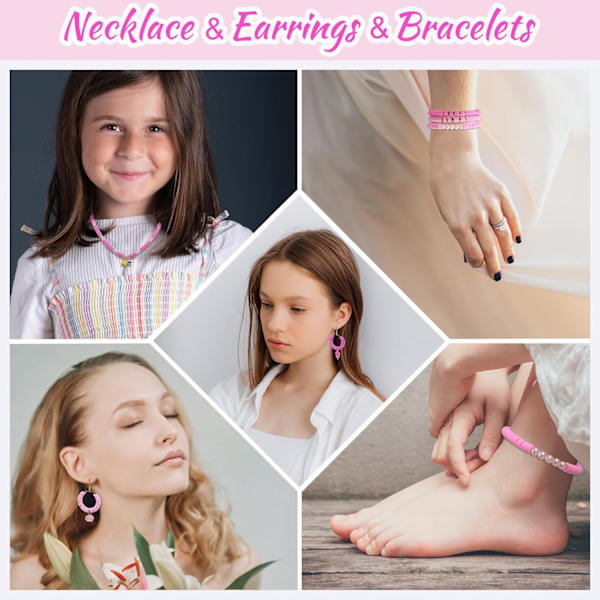 3500 stk. Pink Clay Beads Kit til armbåndsfremstilling, Polymer Heishi Beads til smykkefremstilling, Venskabsarmbåndssæt til piger og voksne Pink Pink