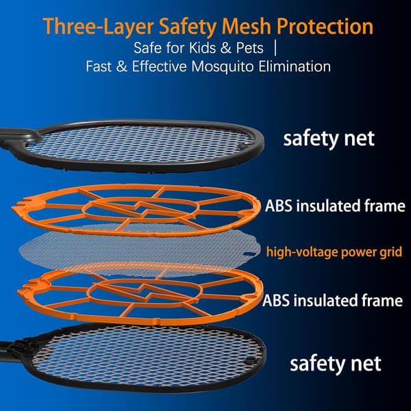 2-pack elektrisk flugsmälla, högspänning 3-lagers säker nätinsektsdödare, batteridriven myggdödare med väggfästehål, E