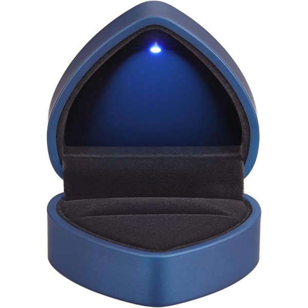 Hjärtformad LED-ring presentförpackning med sammetsinredning - Elegant smyckeskrin för bröllop, förlovning, frieri, födelsedag & årsdag blue