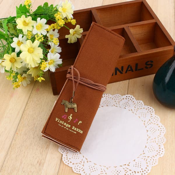 Makeup Canvas Wrap Roll Up Pen Pencil Makeup Bag Case Holder Makeup Brush Retro Romantic Bag