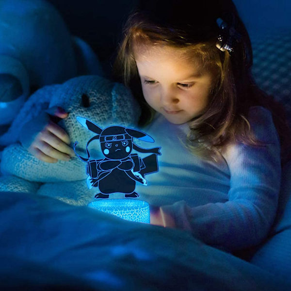 3D Pikachu Anime Lampe - Pikachu Lekefargede Dekorlampe med Fjernkontroll & Smart Berøring, Jule- og Bursdagsgaver for Pikachu-Fans
